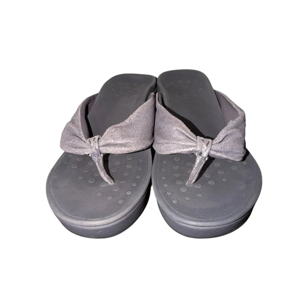 Vionic Arabella Purple Orthotic Flip Flop Sandals Women 7 Comfort Wedge Metallic